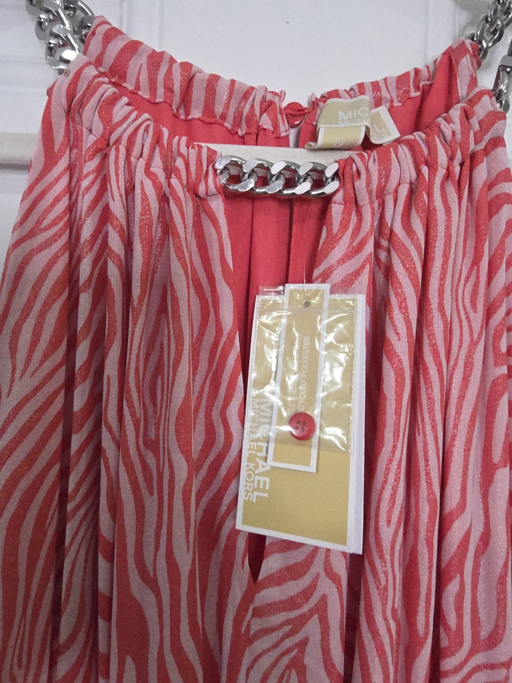 Michael Kors Pink Zebra-Print Halter Maxi Dress with Chain Detail - Picture 7 of 8